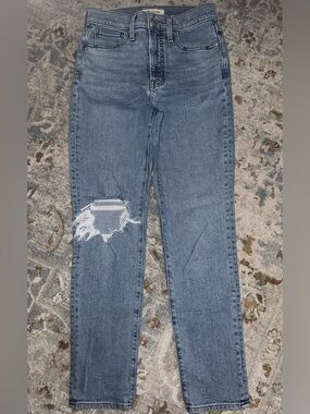 Madewell Straight Leg Distressed Jeans - Light Blue Denim